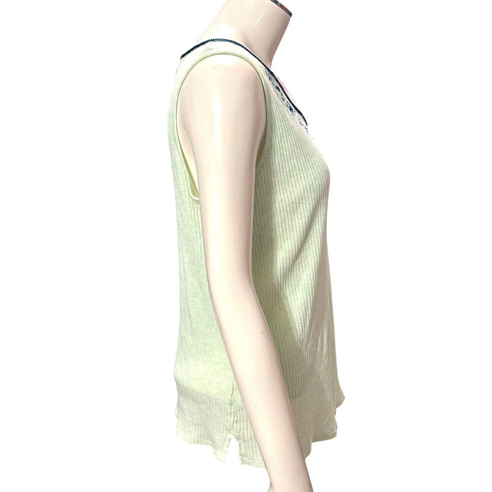 Adonna Lounge Set Green Ribbed Tank Top Shorts Navy Embroidery Size Large - Picture 7 of 16